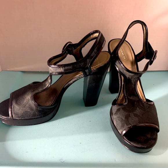 COACH BLACK MONOGRAM PLATFORM HEELS - Picture 6 of 16